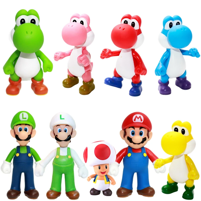 

9-12CM Super Mario Bros Anime Cartoon PVC Action Figure Toys Dolls Model Luigi Yoshi Mushroom For Kids Birthday Gifts