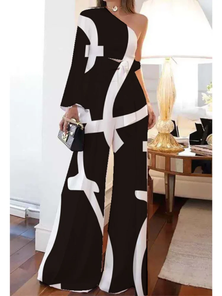 

Jumpsuit Women New In Summer New Sexy Diagonal Shoulder Temperament Commuting Elegant One Piece Wide Leg Women's Pants Trousers