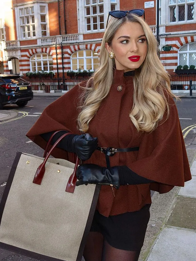 Женский элегантный плащ с круглым вырезом шерстяное пальто модное однотонное