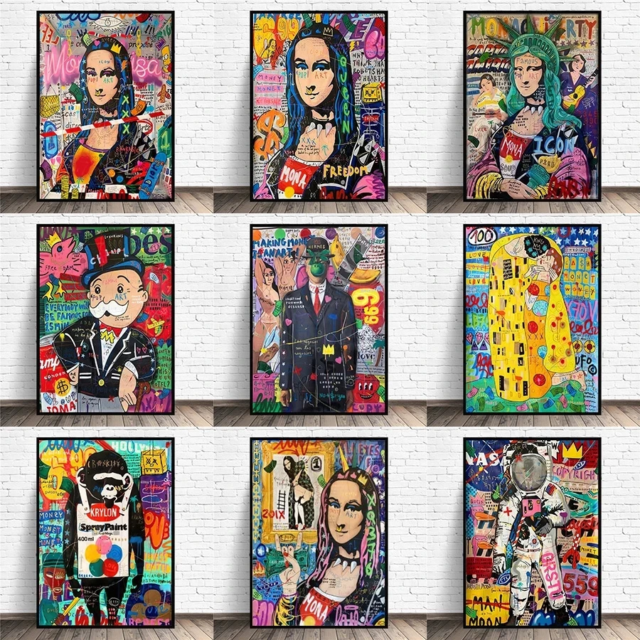 Бэнкси Мона Лиза забавное граффити Искусство Холст Картина Куадрос плакаты и