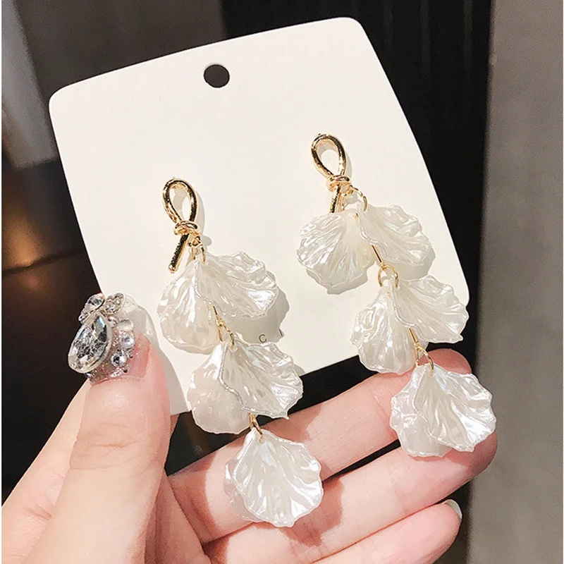 

Woman Flower Petals Earrings Long Tassel Earring Fashion Jewelry
