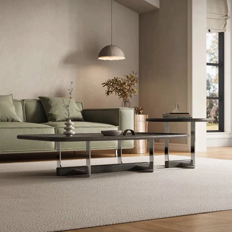

Luxury Coffee Cabinet Solid Wood Italian Minimilist Design Stainless Frame Legs Coffee Table Living Room Elegant Mesa Furniture