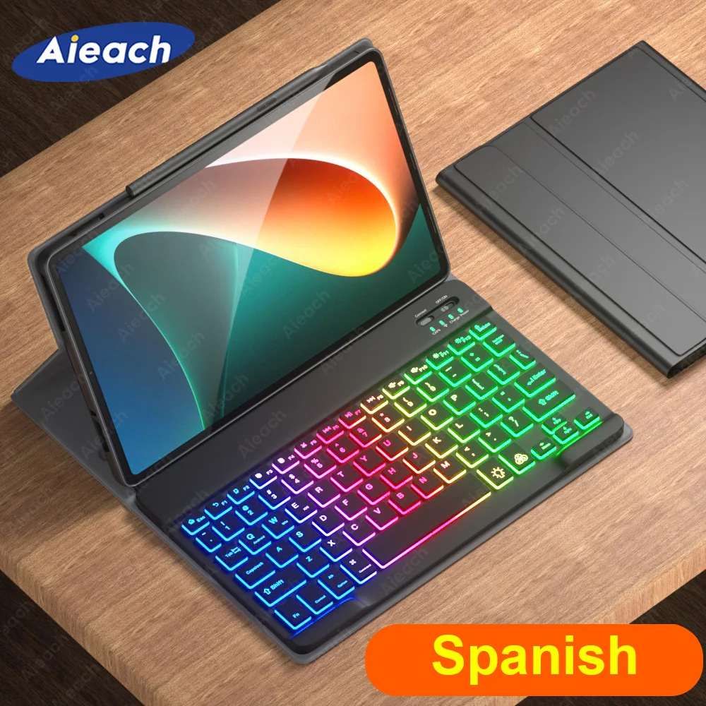 Funda For Xiaomi Pad 5 Case Keyboard Cover For Xiaomi Mi Pad 5 Pro Case 2021 Russian Spanish French Rainbow Bluetooth Keyboard