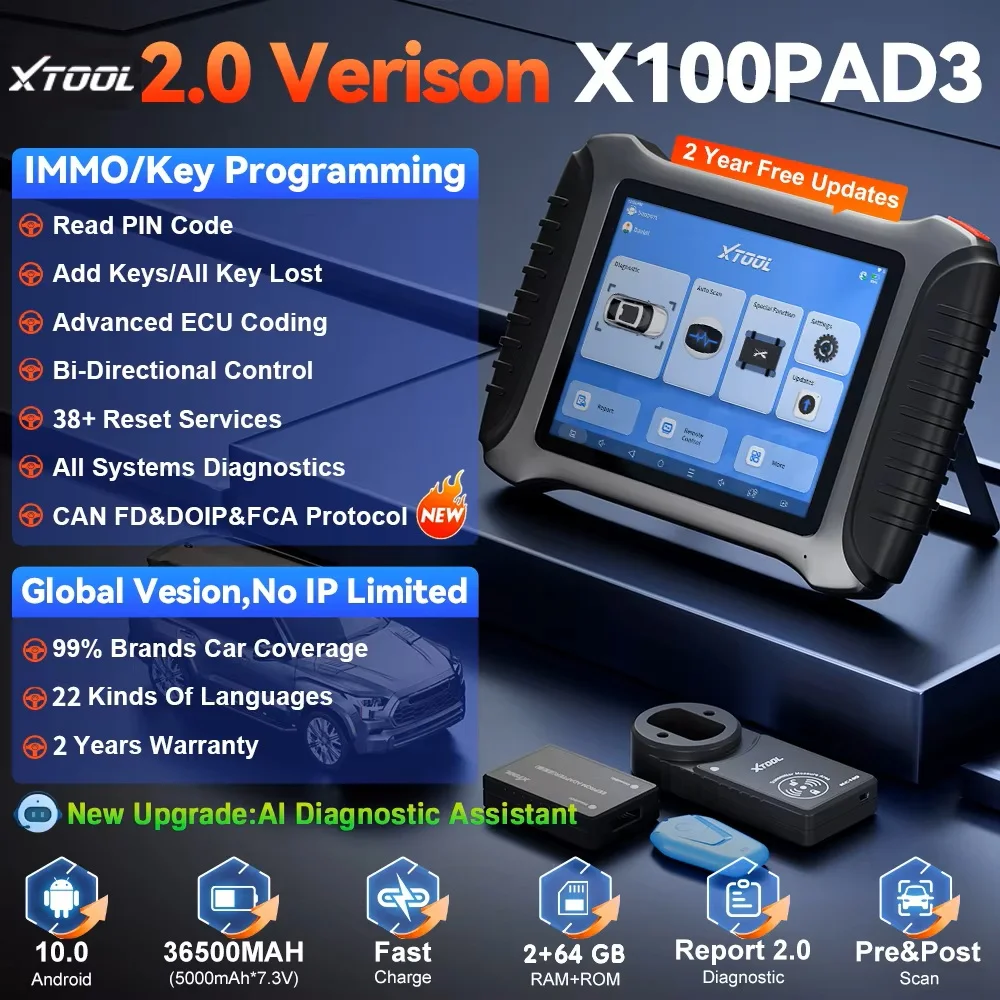 Фото XTOOL X100 PAD3 с KC100: Программатор ключей EEPROM, диагностический сканер OBD2, инструменты для кодирования ЭБУ FCA DoIP, добавление ключей с 38+ функциями сброса №2