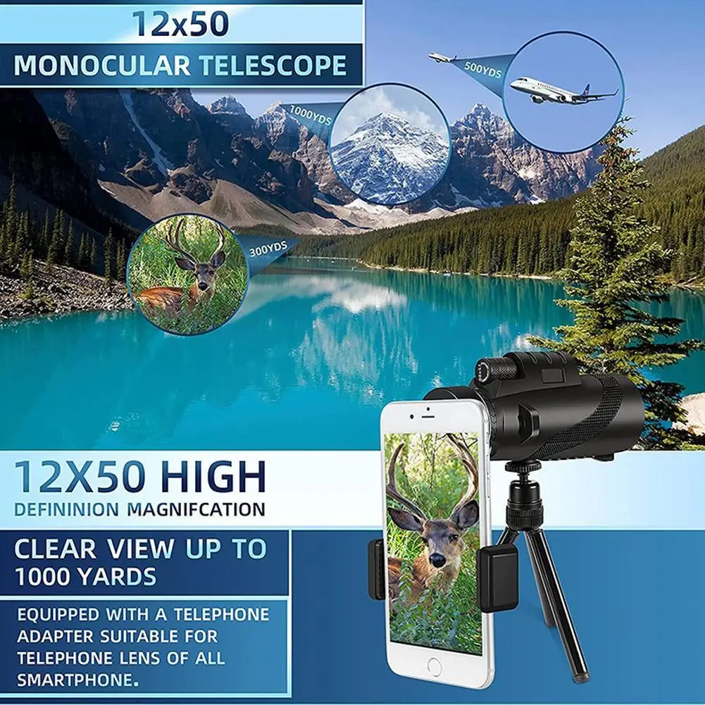

Monocular Telescope Eyepiece Focusing Mobile Phone Hunting Clip Birdwatching Outdoor Mountaineering Hike Portable Camping P4D7