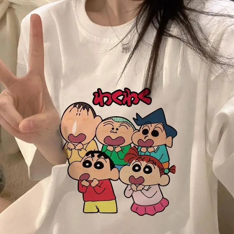 Новинка Милая футболка Kawaii Crayon Shin-Chan с коротким рукавом принтом из мультфильмов