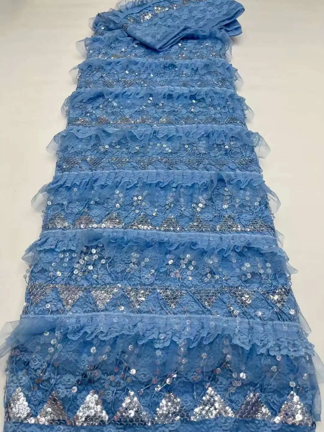 

African Sequins Lace Fabric blue High Quaity Sequence Fabric Embroidery French Tulle Mesh Lace Fabric for Nigerian Party