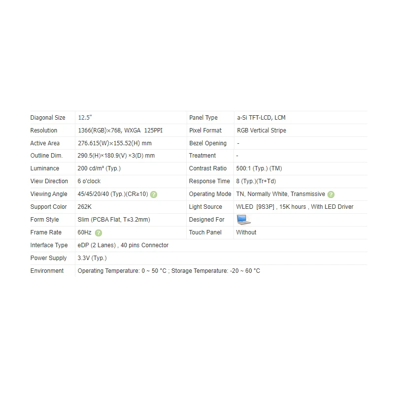 НОВЫЙ NT125WHM N43 NT125WHM-N43 1366(RGB)×768 40-контактный матричный ноутбук 12 5-дюймовый ЖК-экран