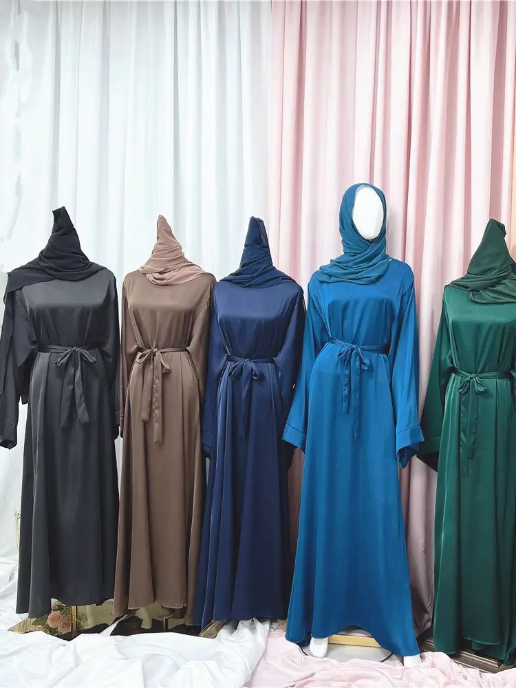 Рамадан ИД, атласная абайя, Дубай, искусственное длинное скромное платье, кафтан, молитвенная одежда для женщин, женское длинное платье