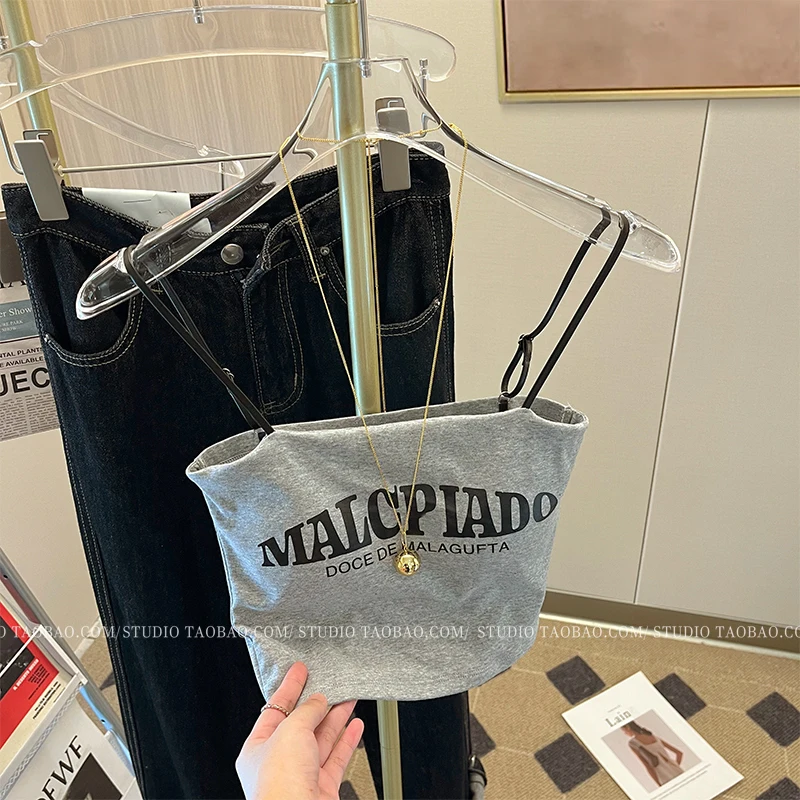 Retro Gyaru American Letters Cami Women Tube Top Inner wear Summer New Advanced Beautiful Fashion Short Jacket |