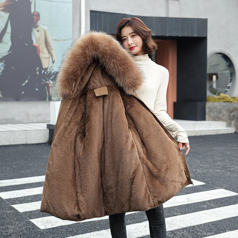 2022 Winter Jacket Women Parka Fashion Long Coat Wool Liner Hooded Parkas Slim with Fur Collar Warm Snow Wear Padded Clothes