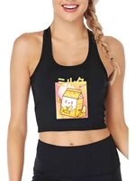 banana yogurt pattern design breathable slim fit tank top womens yoga sport crop tops gym vest summer camisole