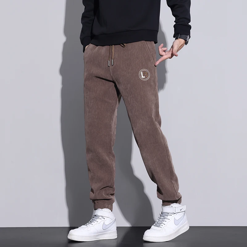 Мужские повседневные брюки осень и зима однотонные полной длины со средней