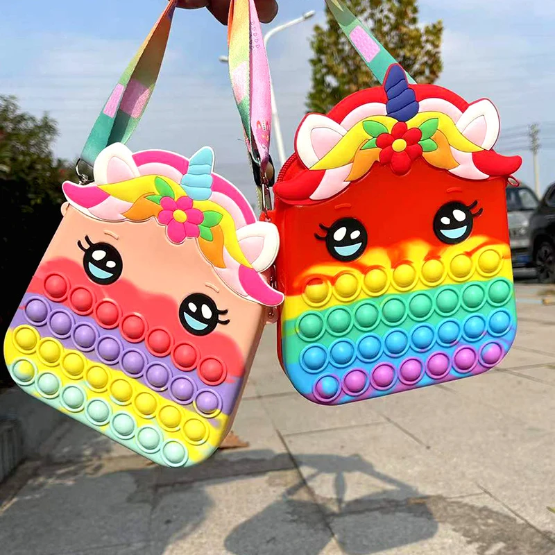 

Silicone Storage Unicorn Backpack Children's Press Bubble Shoulder Cosmetic Bag Stress Reliever Pop Kids Toys Wallet Cute XXY147