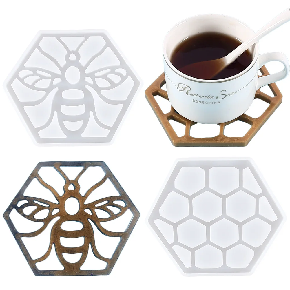 Diy Honeycomb Bee Coaster Mold Crystal эпоксидная смола форма hex Hollow декоративная силиконовая для