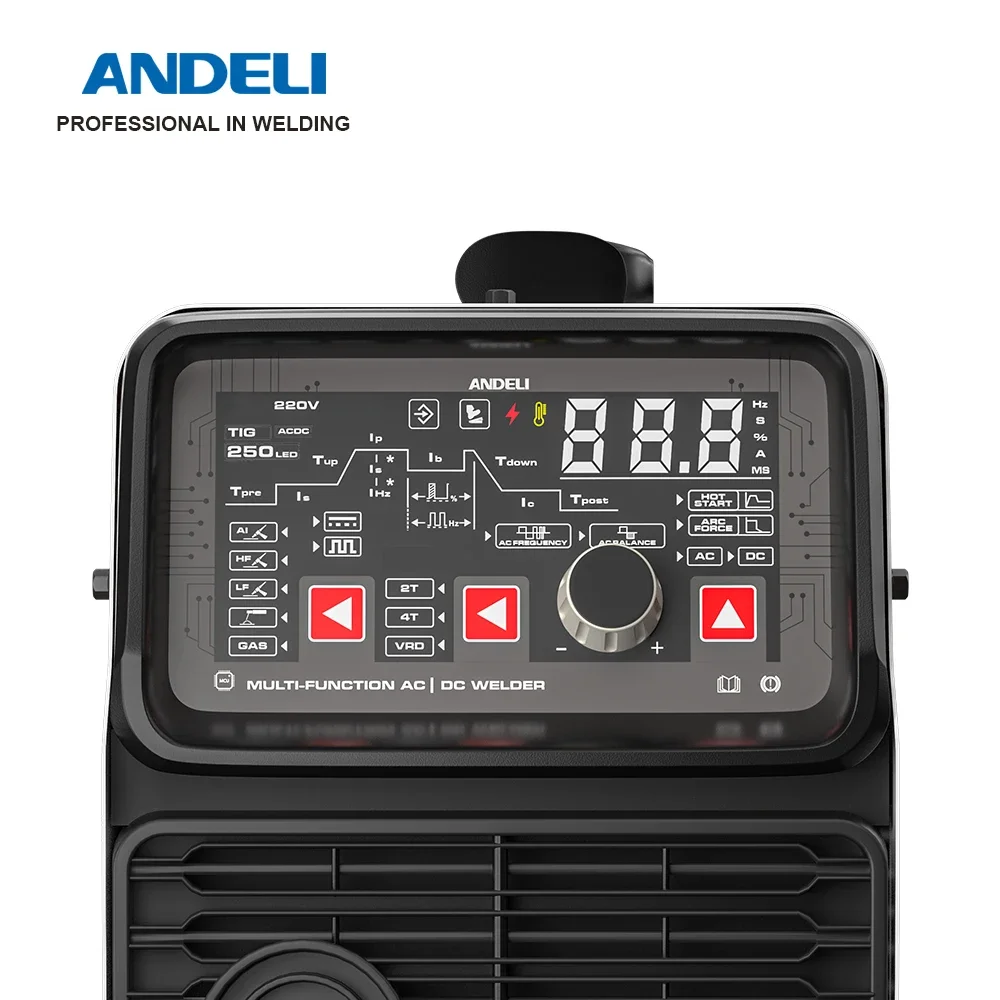 ANDELI Новое поступление TIG-250PE LED 220 В AC DC TIG Сварочный аппарат Холодный импульс