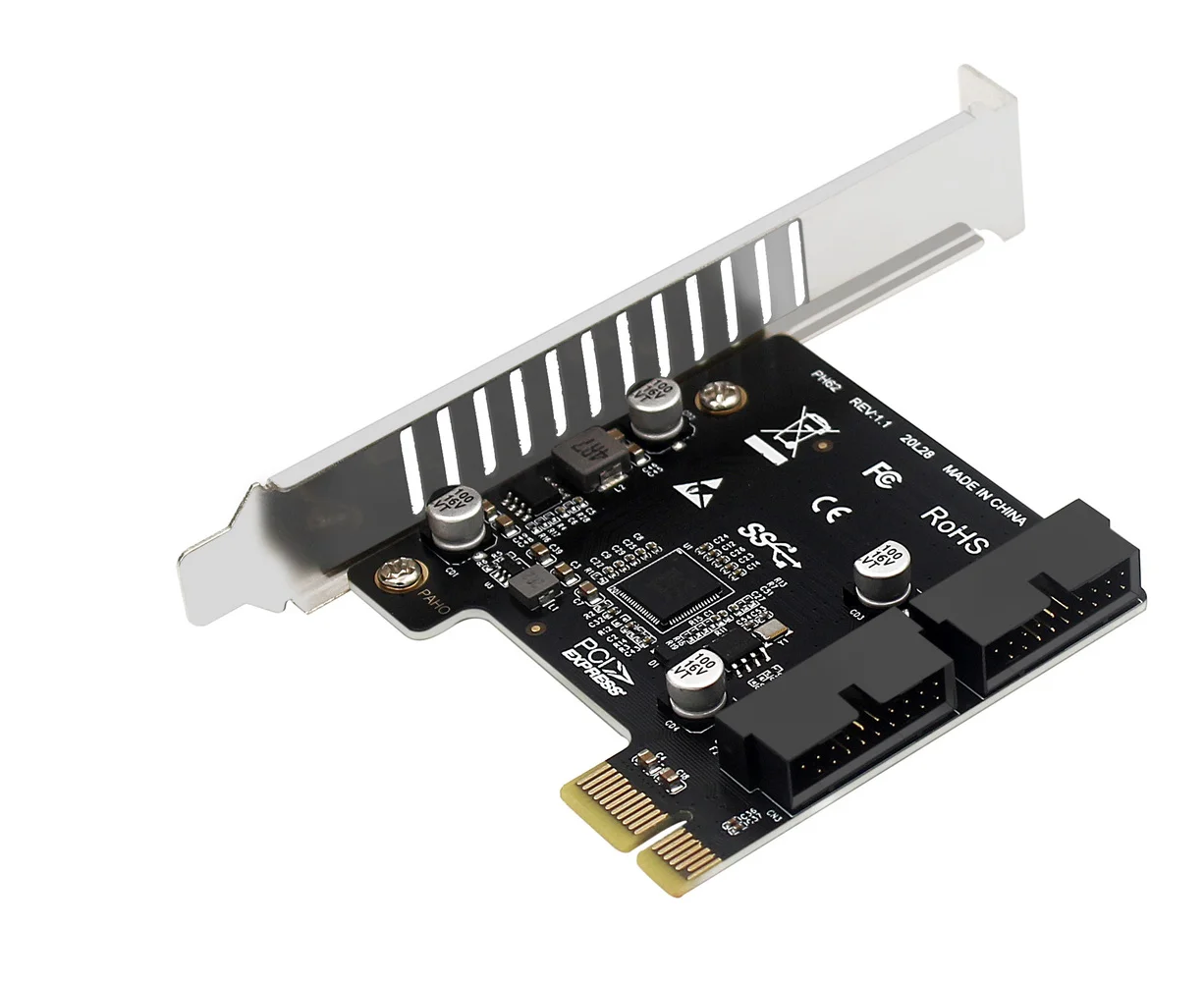 Супер скоростная Pcie на 2 порта 19Pin USB 3 0 Райзер-карта PCI-e к двойному внутреннему 20Pin