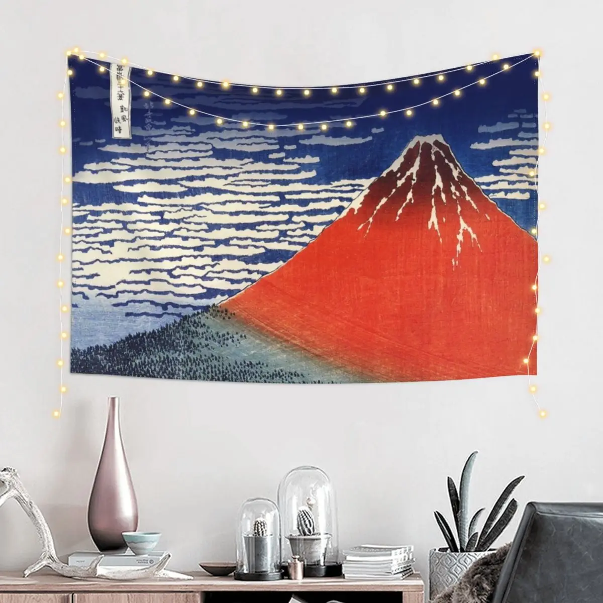 Katsushika Hokusai Fine Wind Clear Morning Mountain Volcano Red Fuji Nishiki-e 1832 Горы в прозрачной погоде (Гобелен Fu