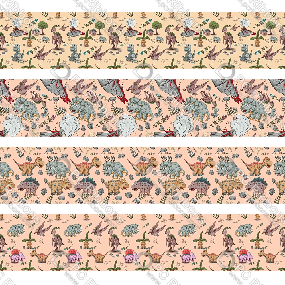 

Креативная мультяшная лента в рубчик с принтом динозавра 16-75 мм, атласная лента, 50 ярдов для упаковки подарков, банты «сделай сам», ленты для ...