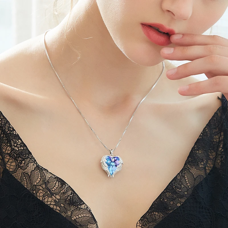 

Новое украшенное искусственными кристаллами ожерелье крылья Ангела сердце кулон День Святого Валентина подарок крылья сердце ожерелье