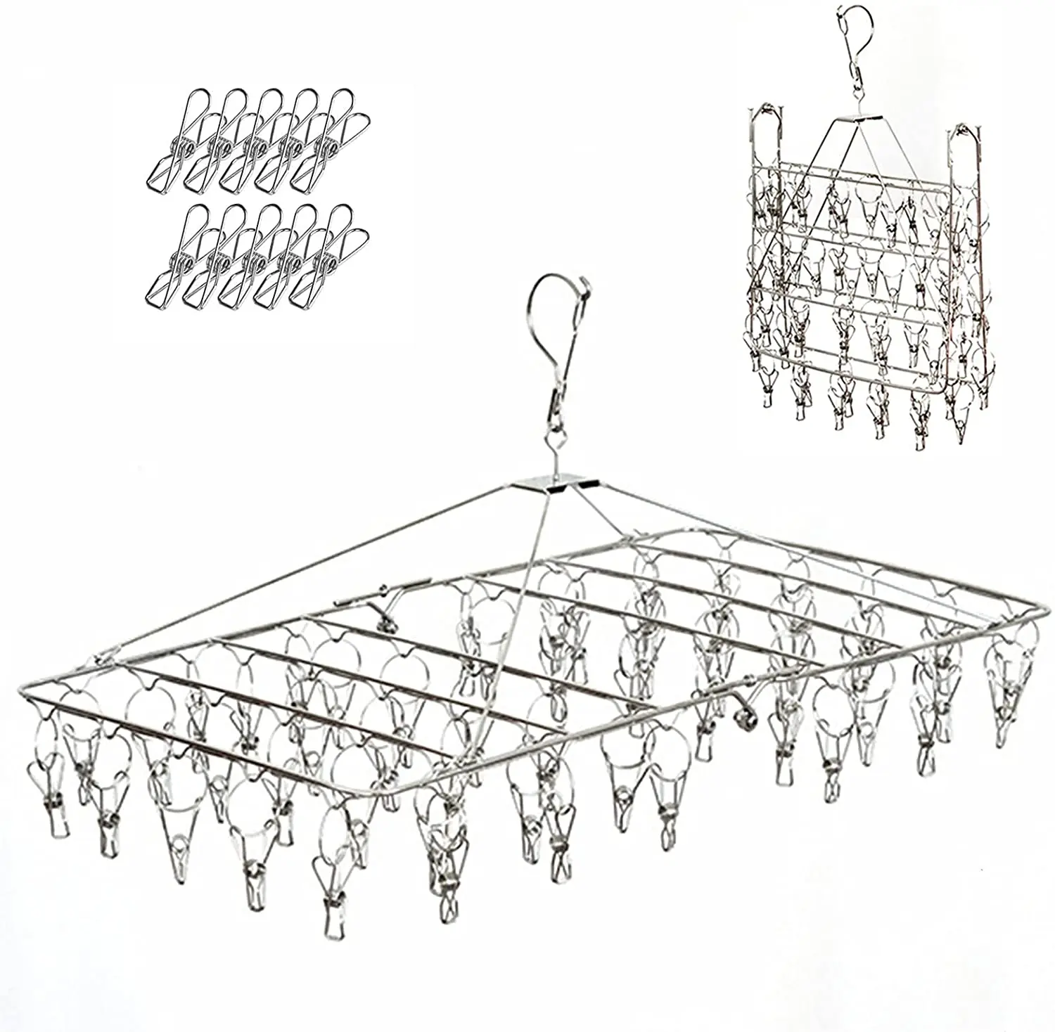 

52 Clip Foldable Hangers Clothes Drying Racks for Laundry Foldable Stainless Steel Clip and Drip Hanger Folding Clothes Hangers