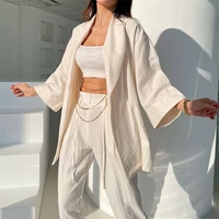 casual tracksuit women summer pants set 2022 outfits long sleeve loose shirt tops and high waist pants two piece set