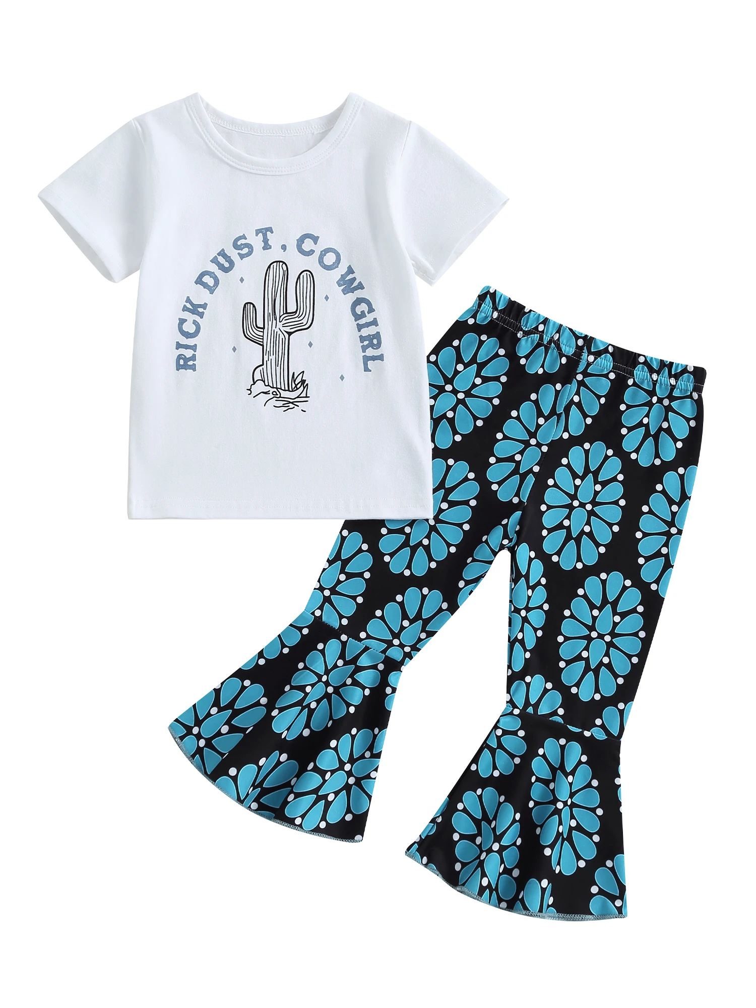 

Conjunto de pantalones de manga corta con cuello redondo y letras con estampado de cactus y playera de verano Blanco 3