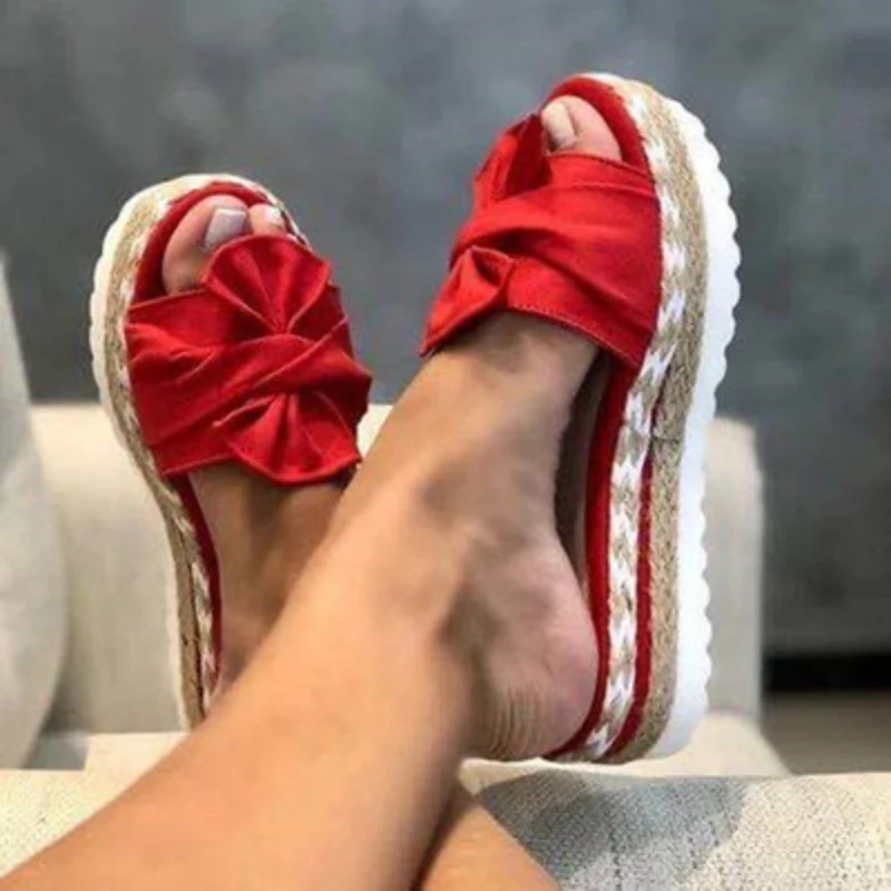 

Slippers Women Slides Summer Bow Summer Sandals Bow-Knot slippers with thick soles platform Female Floral Beach Shoes