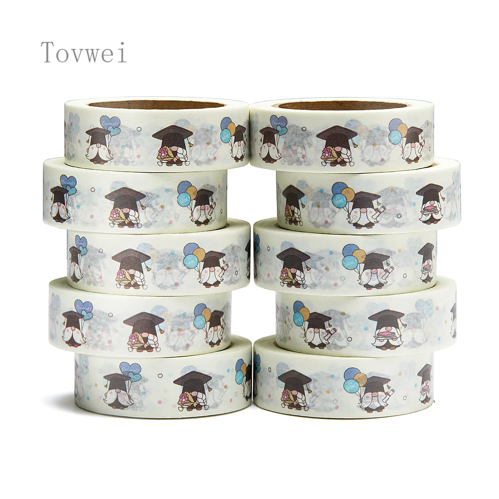 

NEW 10pcs/Lot 15mm x 10m Graduation Gnome School Doodle Cartoon Washi Tape Scrapbook Masking Adhesive Washi Tape Stationery