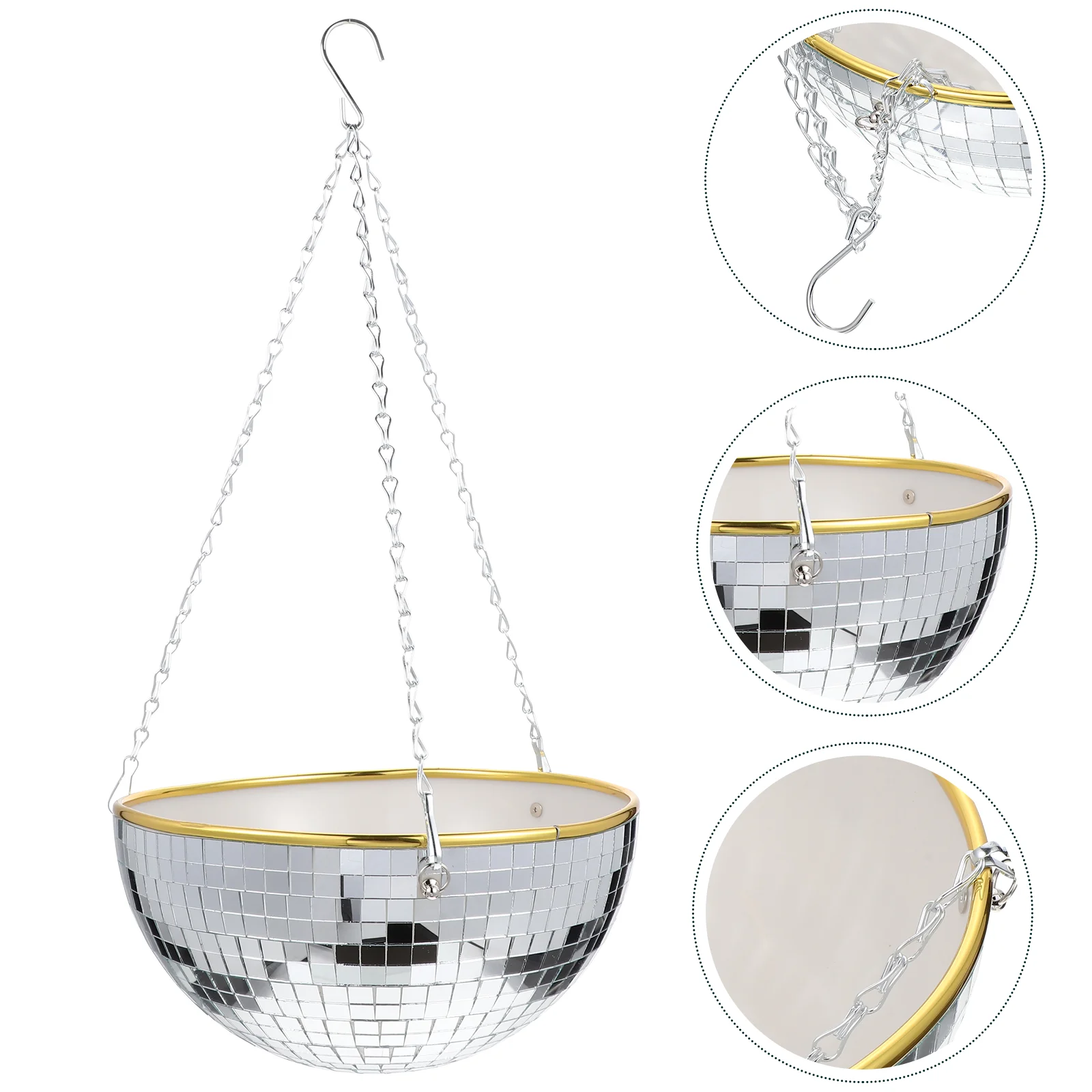

Flowerpot Ball-Shape Hanging Indoor Planters Decor Disco Mirror Surface Flowers Spherical Shiny Hanger