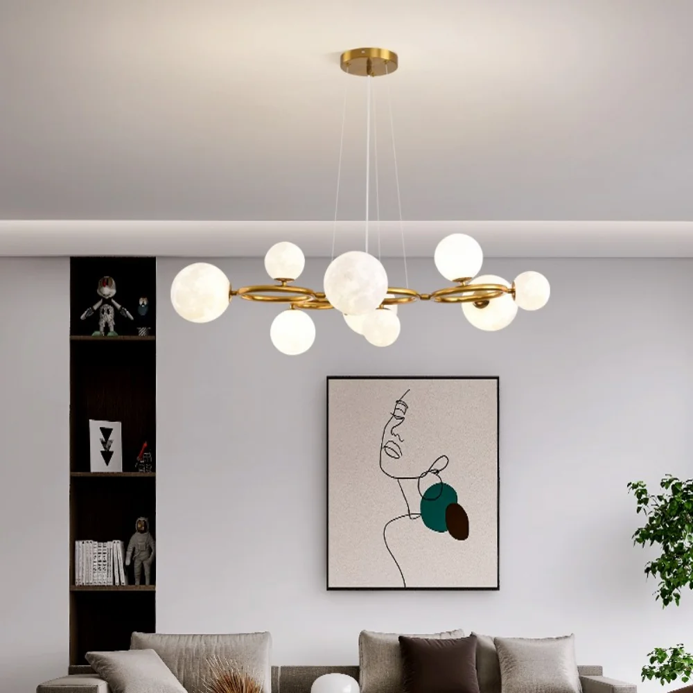 

Minimalist chandelier round modern LED glass lamp Nordic living room dining kitchen golden home decoration bright light