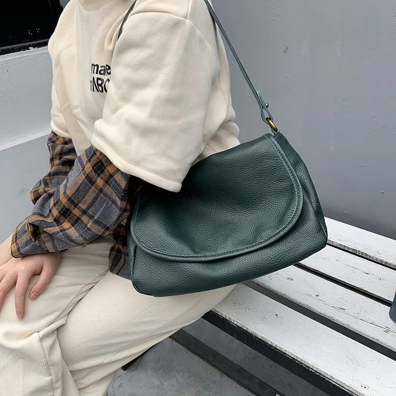 Bag Fashion Large Capacity Cowhide Single Shoulder Crossbody  Armpit Bag