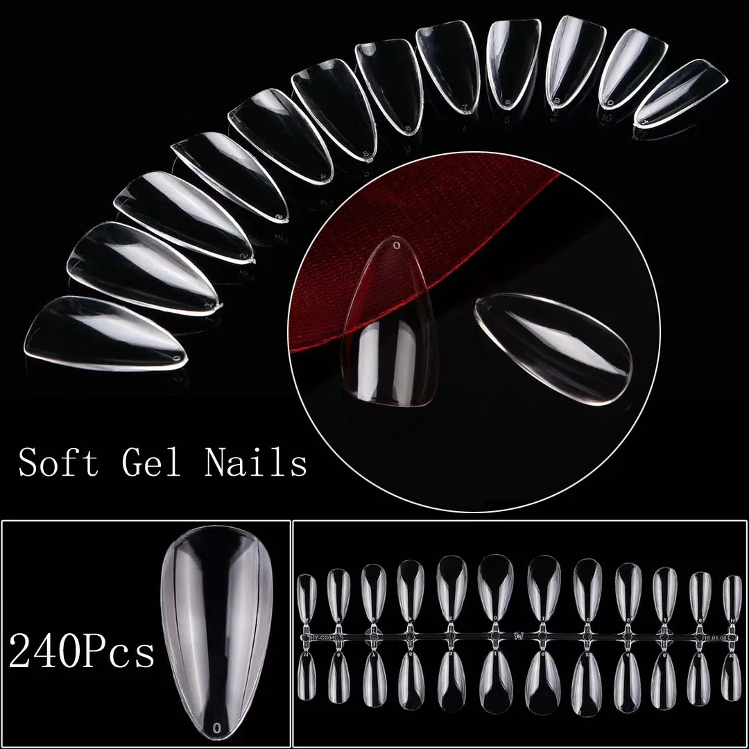 

240Pcs Bag False Nails Fingernails Almond Coffin Full Cover Extension Tips Press on Nail Diy Artifical Art Soft Gelly Fake Nail