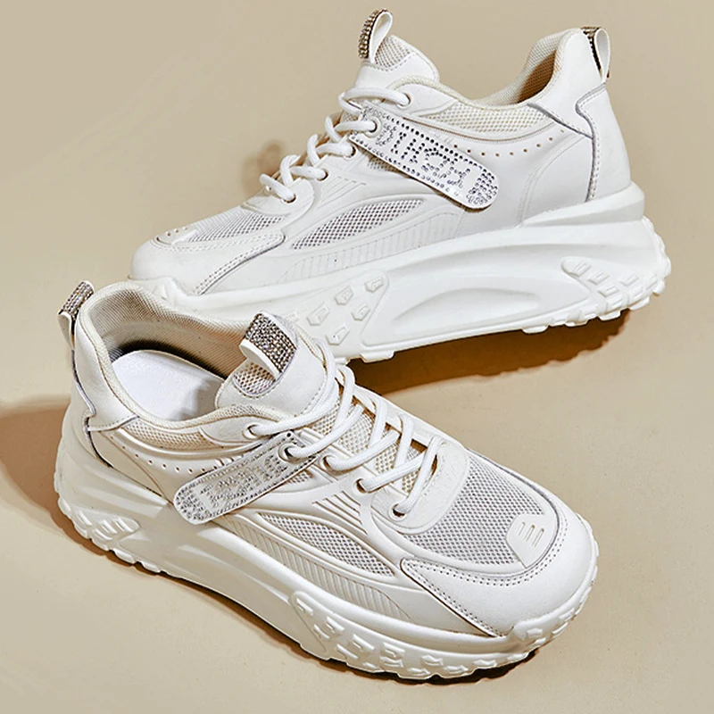 2023 Air Mesh Fashion Genuine Leather Comfy High Brand Breathable Shoes Chunky Sneaker Spring Summer Platform Women Wedge Shoes