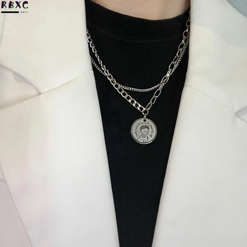 

Rbxc Double Layer Little Prince Necklace Women's Indifference Titanium Steel Pendant Personality Hip Hop Clavicle 2021 New Trend