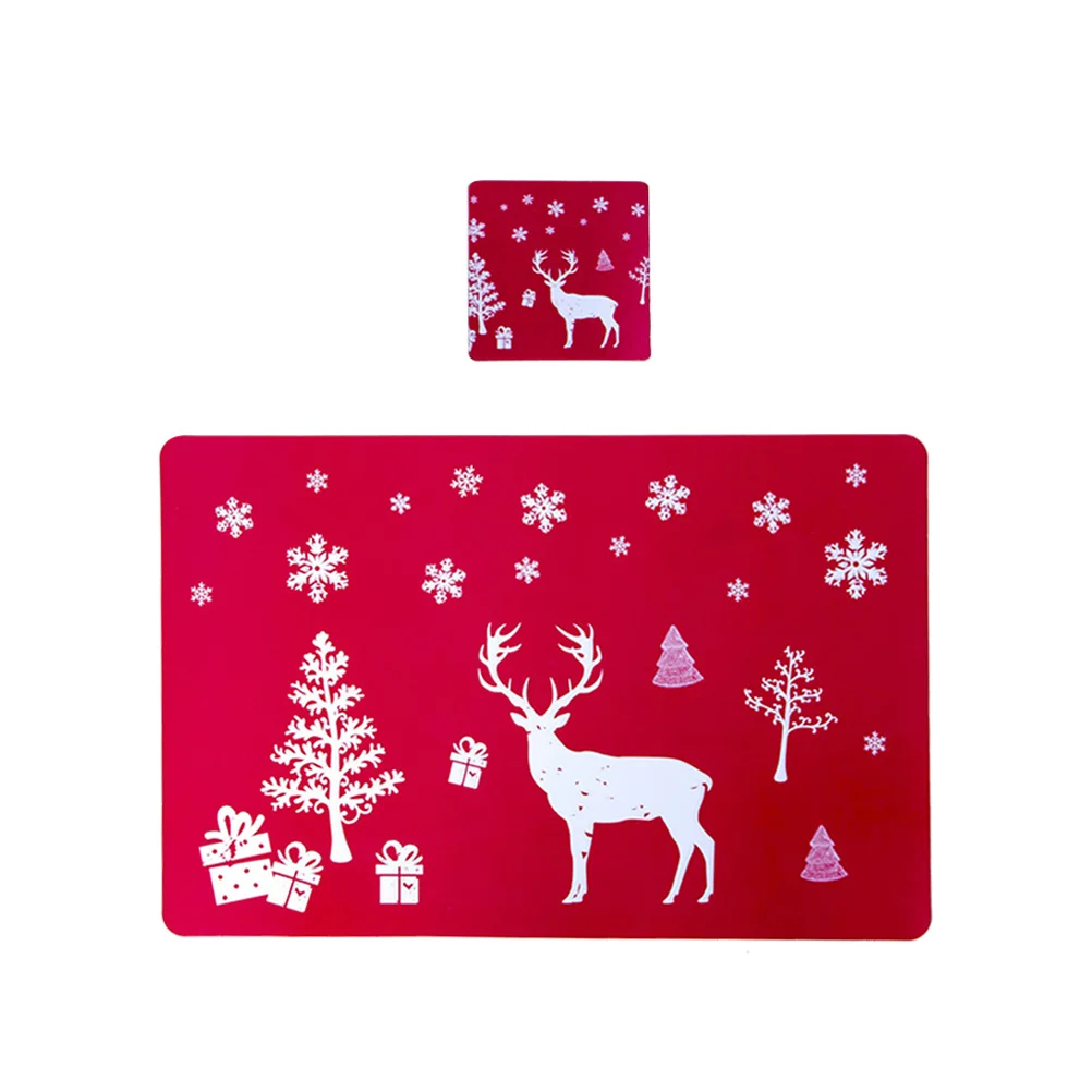 

Christmas Table Placemats Matscoasters Santa Claus Pattern Holiday Tree Set Decor Cloth Settings Dinner Topper Mat Cup Placemat