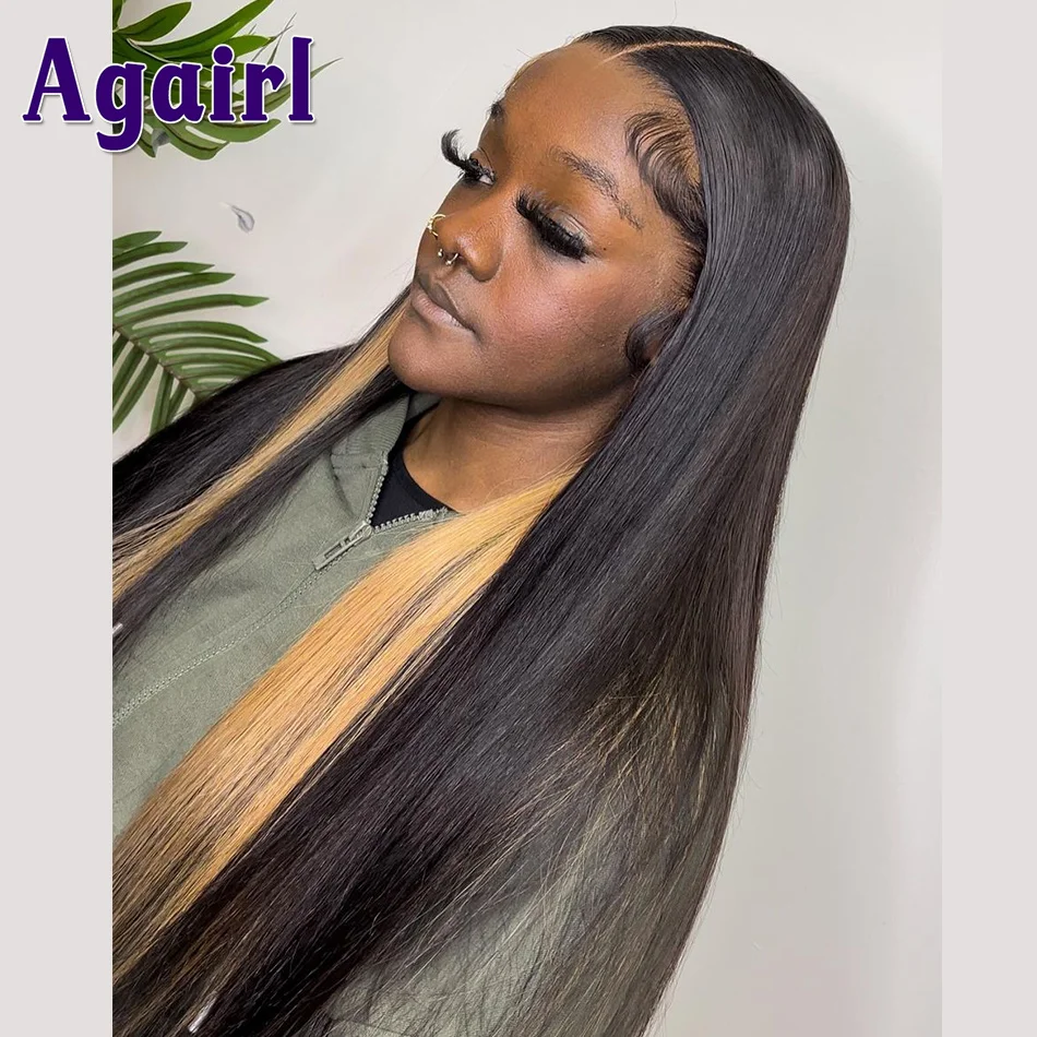 200% Density 13x6 Straight Lace Frontal Wig Natural Color With #27 Blonde Colored 5X5 Lace Closure Human Hair Wigs Pre Plucked