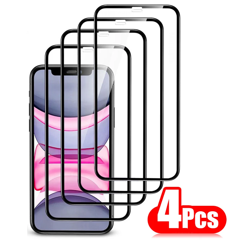 

4PCS Full Cover Protective Glass For iPhone 13 12 11 Pro Max Screen Protector For iPhone 6 7 8 Plus X XR Xs Max 13 Mini Glass
