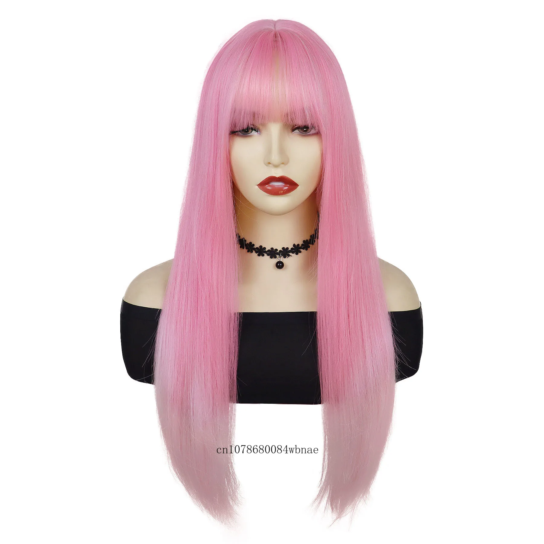 Розовые парики для женщин и девочек синтетический длинный прямой парик с челкой