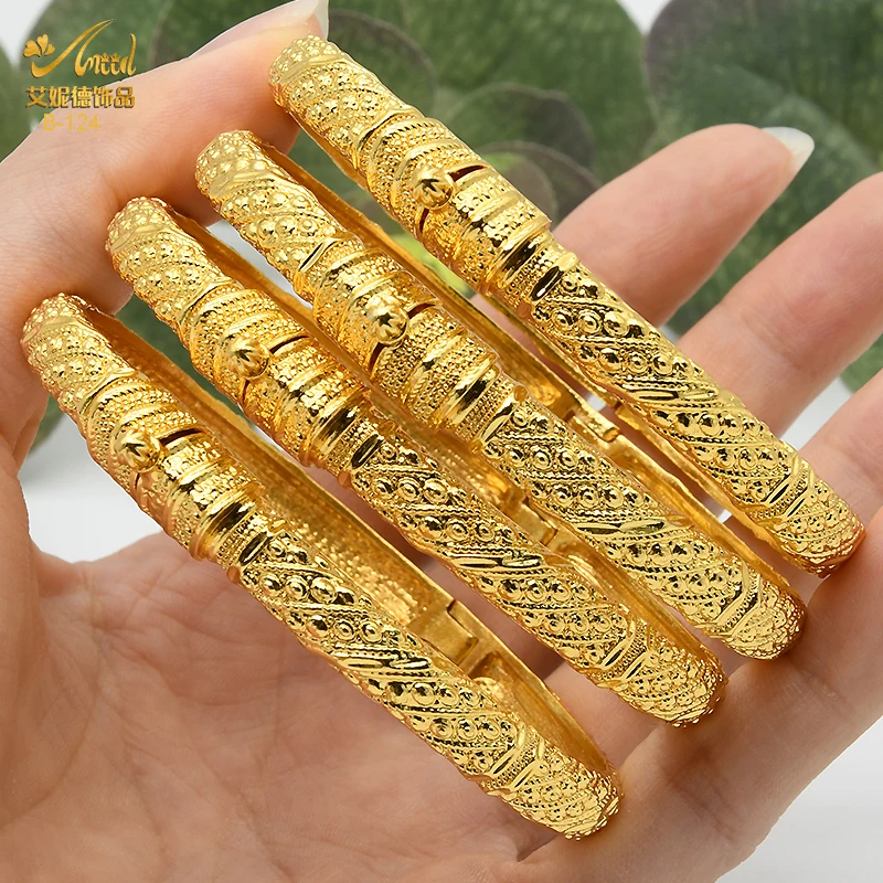 

ANIID Fashion 24K Gold Plated Jewelry Bangles For Women Arabic Hawaiian Luxury Charm Bangles Indian Bride Wedding Party Gifts