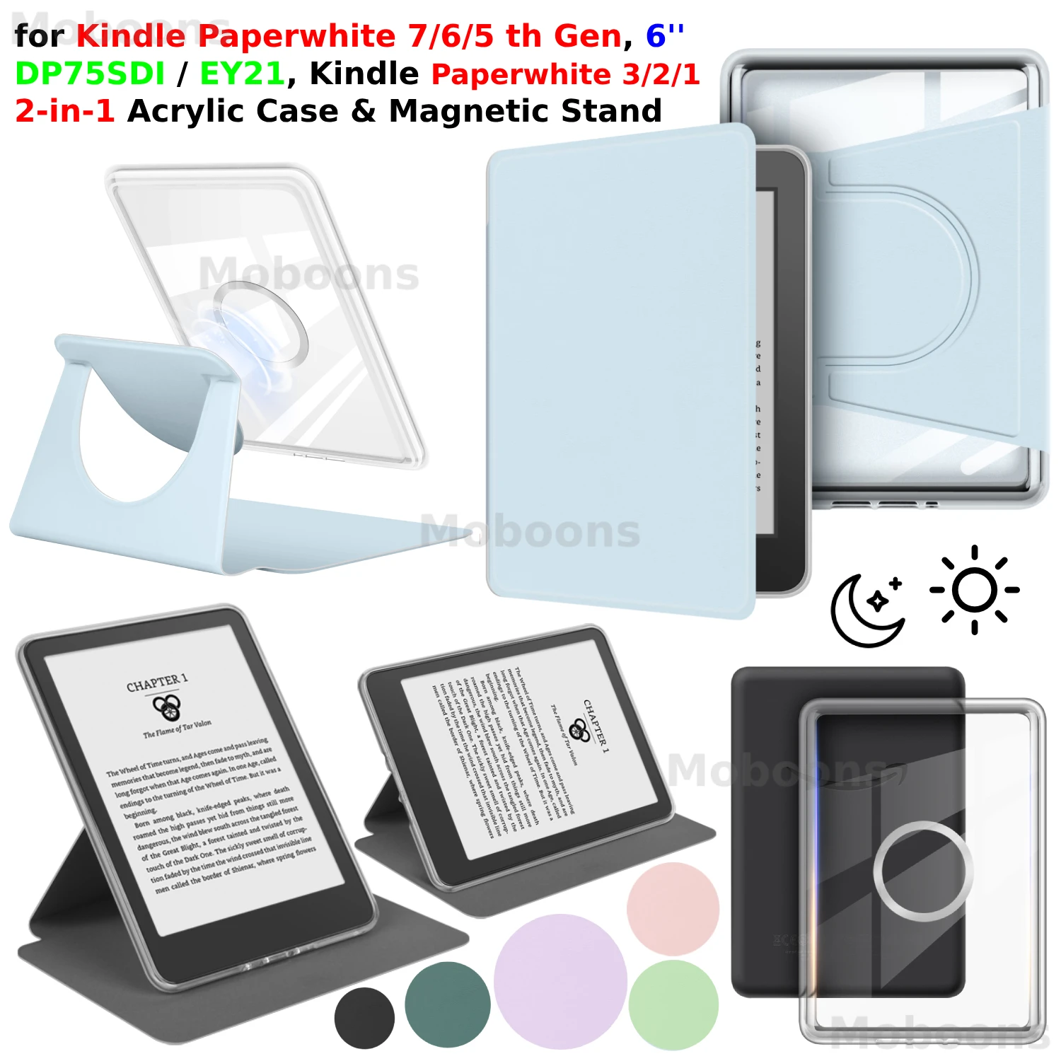 Фото Чехол для Kindle Paperwhite 7th 6th 5th Gen 6 дюймов 360 °   Вращающийся магнитный съемный чехол-подставка из искусственной кожи для сна/пробуждения DP75SDI EY21 №1