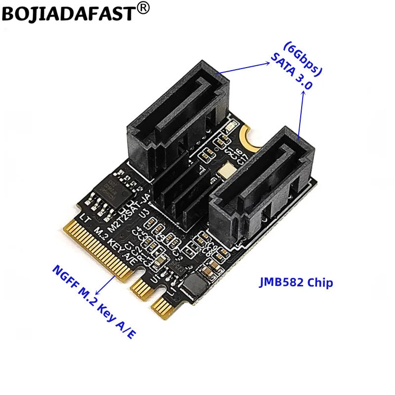 

M.2 NGFF Key A+E Interface to Dual SATA 3.0 Connector Hard Disk Drive Adapter Converter Card 6Gbps JMB582