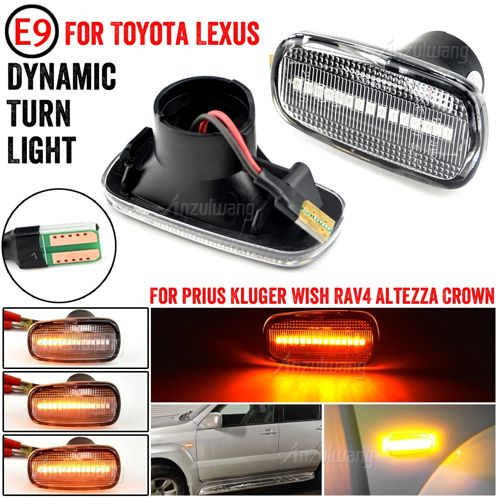 

2Pcs Dynamic LED Side Marker Light Turn Signal Lamp For Toyota RAV4 mk2 Prius mk2 Kluger Corolla Verso Sienta Premio Yaris Verso