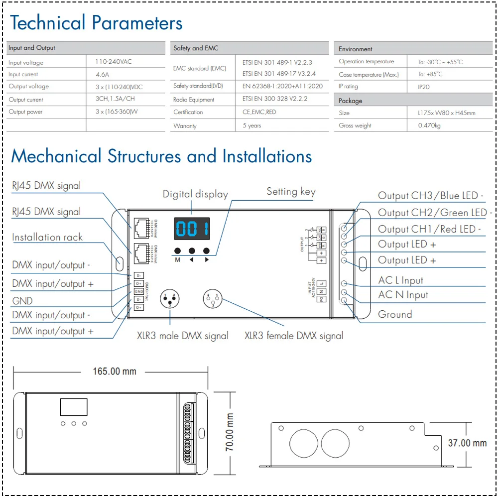 CENFAYA RGB контроллер DMX512 для светодиодной ленты