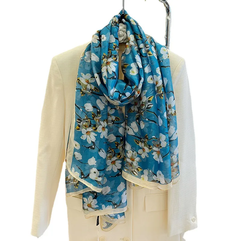 

2023 шелковый шарф, шаль, новые женские пляжные шарфы с принтом, хиджаб из пашмины