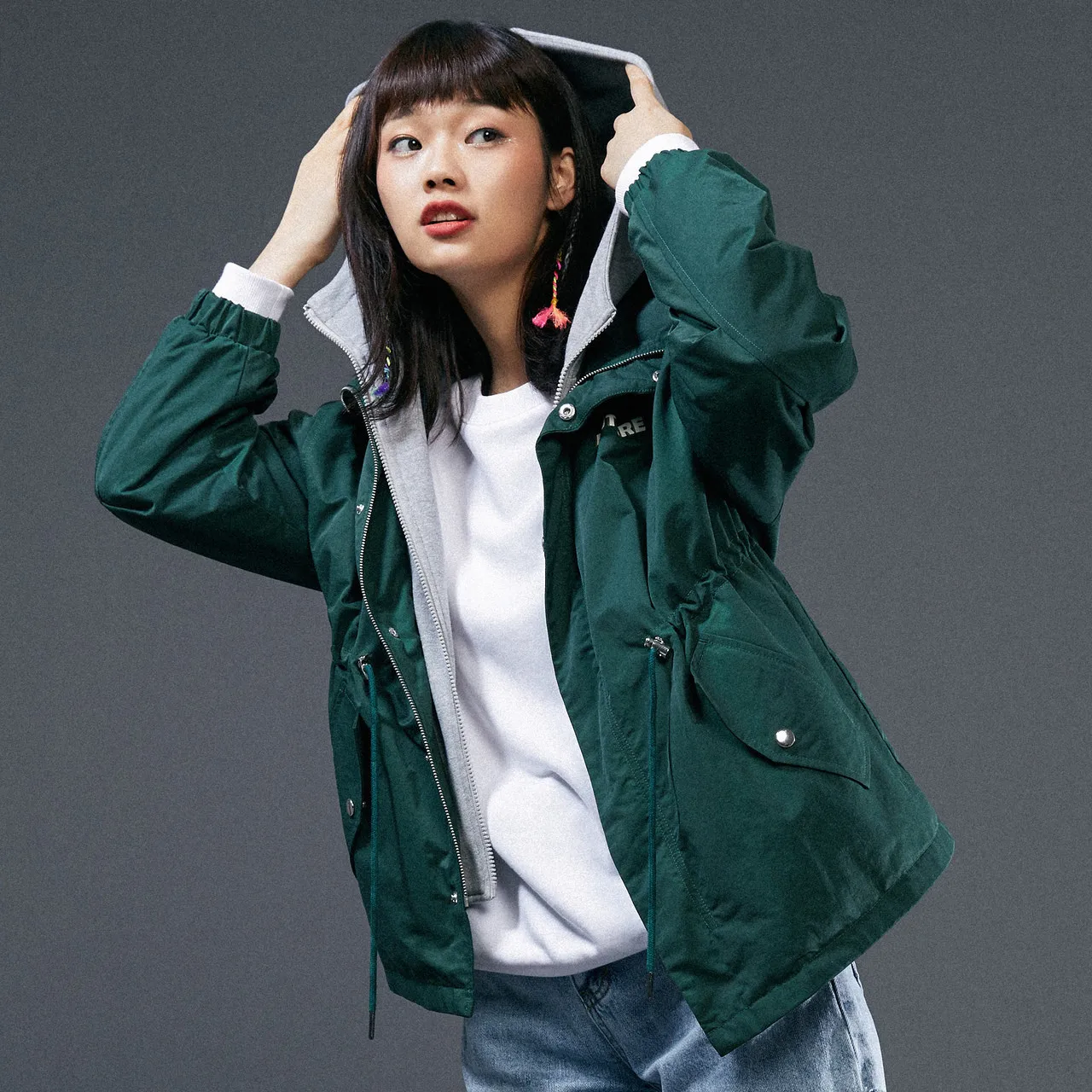 Metersbonwe Solid Color Wadded Clothes For Women Draw String Waist Hooded Warm Wear Casual Ultra Loose Fall Winter Cotton-Padded