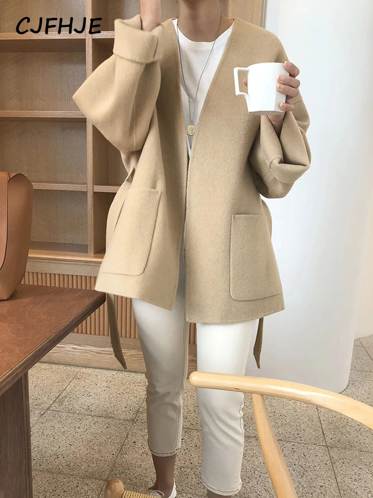 Куртка CJFHJE цвета хаки с V-образным вырезом женское Новое модное осеннее