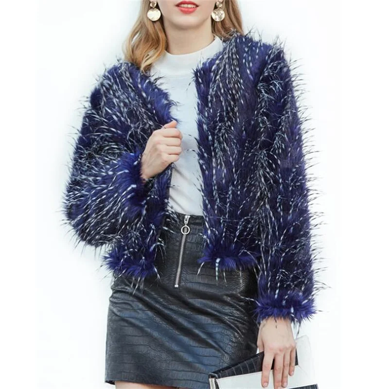 Blue peacock Autumn winter short faux mink leather jacket womens fur leather coat women slim jackets jaqueta de couro fashion
