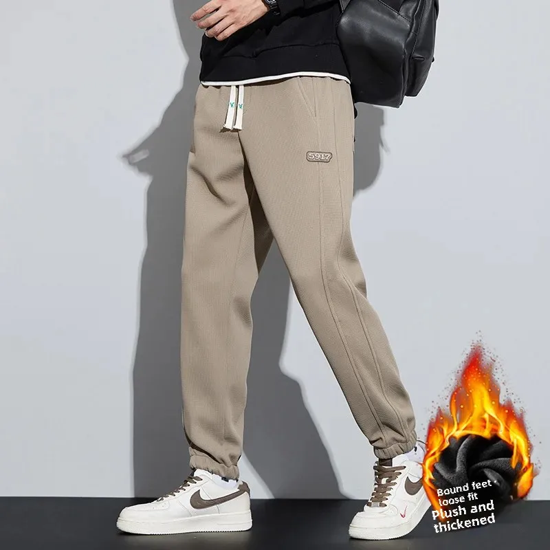 Новинка 2023 мужские осенне-зимние утолщенные спортивные штаны свободного кроя на