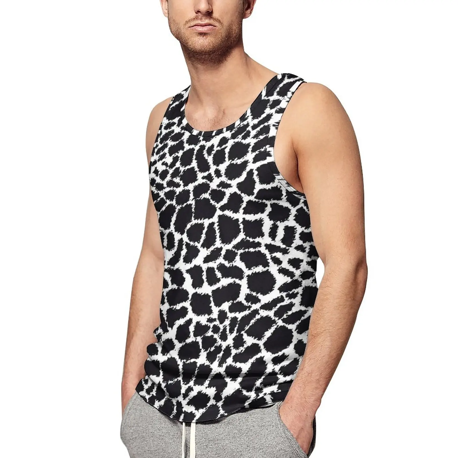 

Black Leopard Tank Top Men Animal Print Sportswear Tops Beach Training Graphic Sleeveless Shirts Big Size